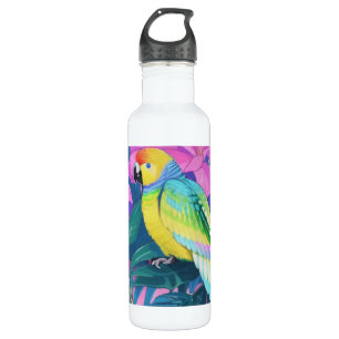 Botella De Agua Floral/hawaiano/tropical/loro