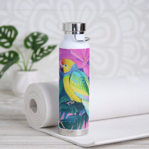 Botella De Agua Floral/hawaiano/tropical/loro