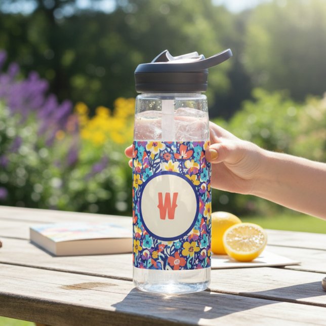 Botella De Agua Floral Initial Water Bottle (Funhaus floral initial water bottle)