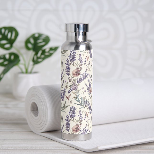 Botella De Agua Floral Lavanda Boho Botánico Floral (Yoga (girado))