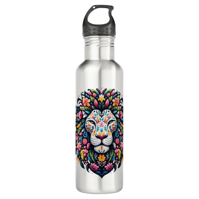 Botella De Agua Floral Lion Silhouette (Anverso)