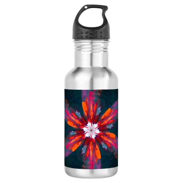 Botella De Agua Floral Mandala Flores Naranja Azul Rojo Resumen (Anverso)