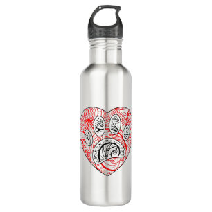 Botella De Agua Floral Mandala Perro Paw Imprimir Corazón Rojo