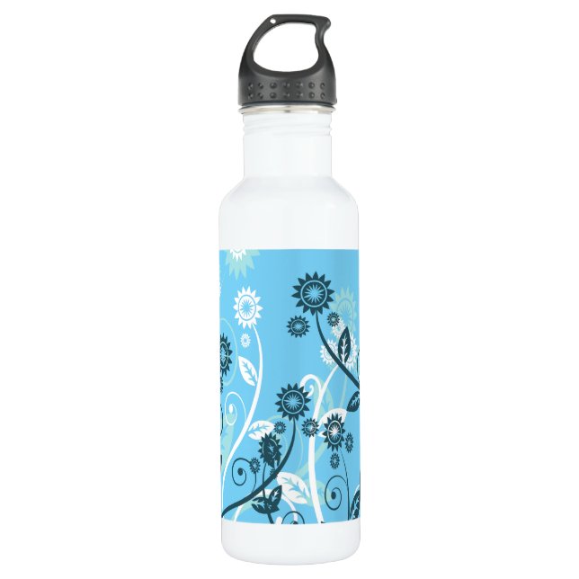 Botella De Agua Floral moderna azul cielo (Anverso)