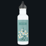 Botella De Agua Floral moderno margarita azul giratorio elegante<br><div class="desc">Diseño elegante y elegante de estilo floral de estilo margarita azul oscuro.</div>