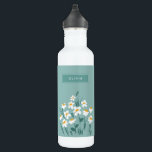 Botella De Agua Floral moderno margarita azul giratorio elegante<br><div class="desc">Diseño elegante y elegante de estilo floral de estilo margarita azul oscuro.</div>