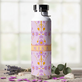 Botella De Agua Floral Moderno Morado y Lila