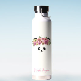 Botella De Agua Floral Panda Bear Chica Nombre personalizado Botel