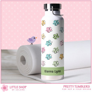 Botella De Agua Floral Pastel Personalizable
