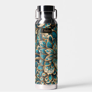 Botella De Agua Floral Peacock Blue Mandala