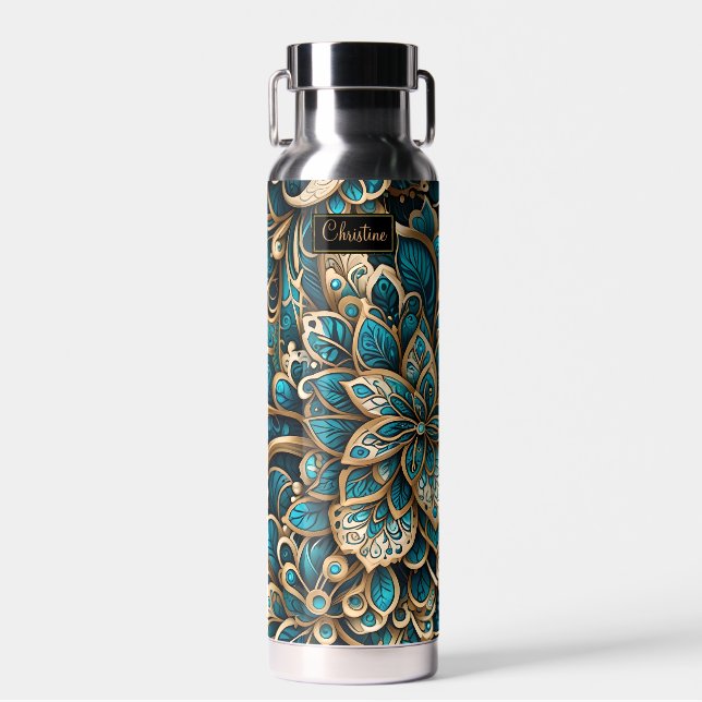 Botella De Agua Floral Peacock Blue Mandala (Delantero)
