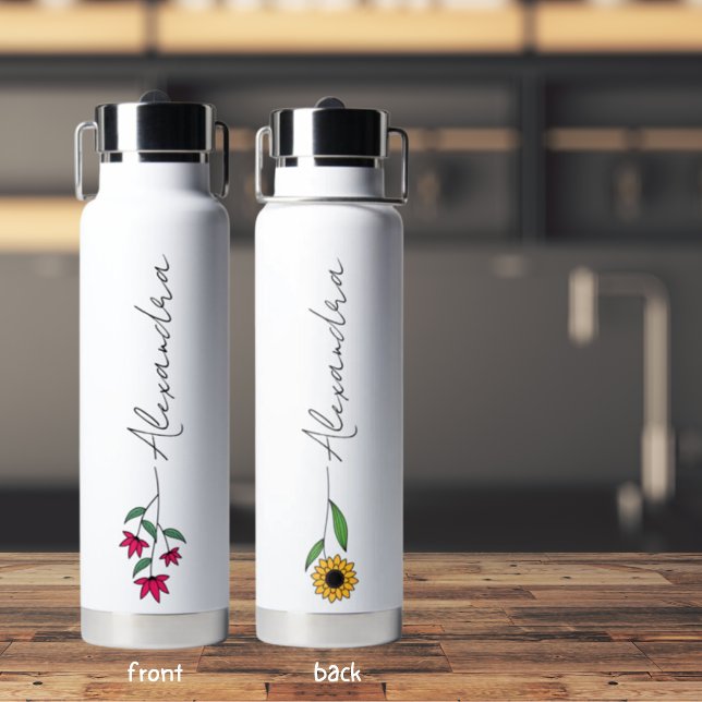 Botella De Agua Floral Personalizada Su Nombre (Subido por el creador)