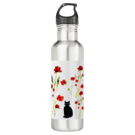 Botella De Agua Floral Poppy Cute Cat