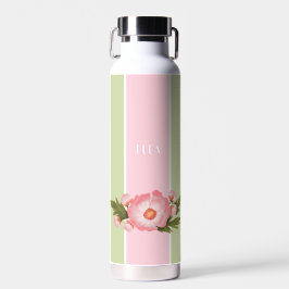 Botella de agua floral rosa y verde bebé linda