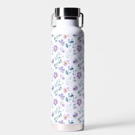 Botella De Agua Floral Silvestre Acuarela Verde Púrpura