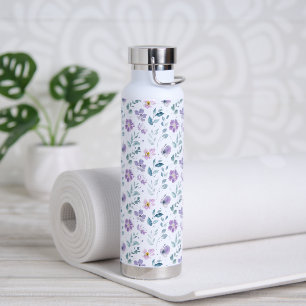 Botella De Agua Floral Silvestre Acuarela Verde Púrpura