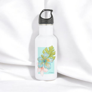 Botella De Agua Floral tropical de Guay con tu nombre