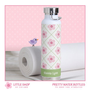 Botella De Agua Floral Verde Rosa Personalizado