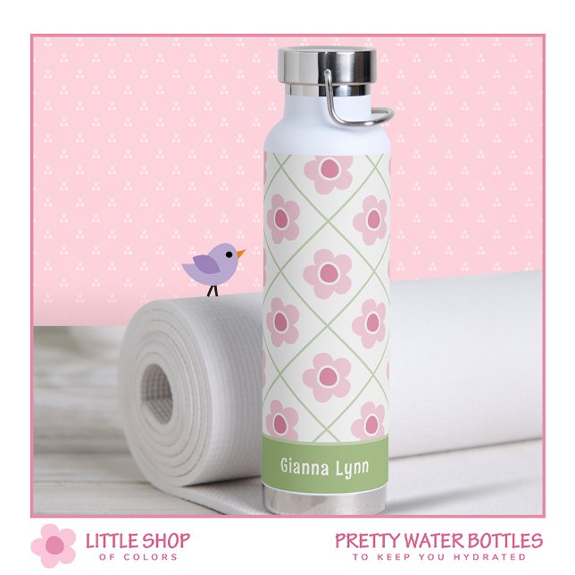 Botella De Agua Floral Verde Rosa Personalizado (Subido por el creador)