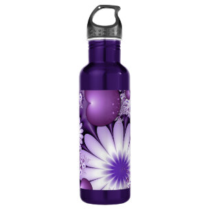 Botella De Agua Flores abstractas y fractales cardíacos en el amor