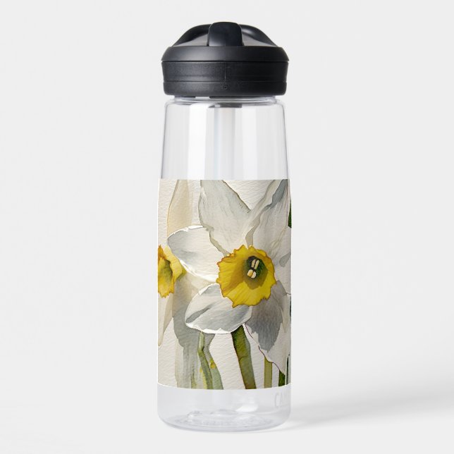 Botella De Agua Flores Acuarela de Iris Modernas (Delante)