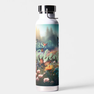 Botella De Agua Flores acuáticas con nombre personalizado
