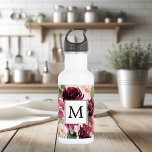 Botella De Agua Flores acuáticas modernas monogramadas<br><div class="desc">Flores acuáticas modernas monogramadas</div>