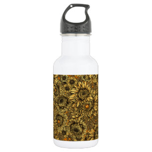 Botella De Agua Flores amarillas de crisantemo y escarabajos naran