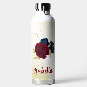 Botella De Agua flores azul marino y rojo