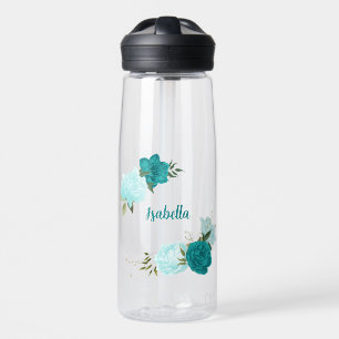 Botella De Agua flores azul turquesa