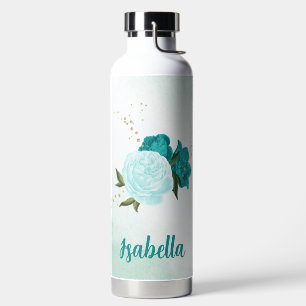 Botella De Agua flores azul turquesa claro 