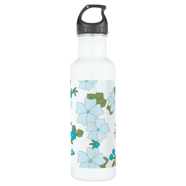 Botella De Agua Flores Azules, Patrón Floral, Patrón De Flores (Anverso)