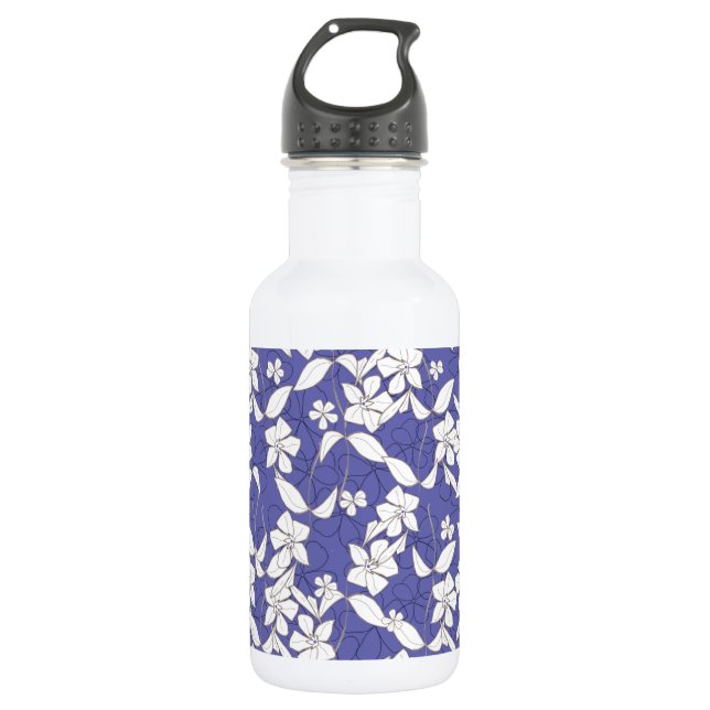 Botella De Agua Flores blancas en Periwinkle (Anverso)