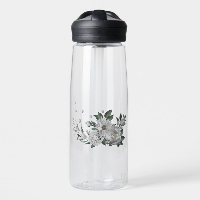 Botella De Agua flores blancas románticas vegetación (Delante)