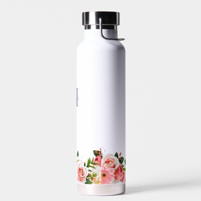 Botella De Agua Flores botánicas de boho con monograma (Izquierdo)