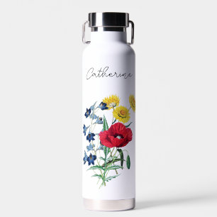 Botella De Agua Flores Botánicas Vintage Elegantes con Nombre