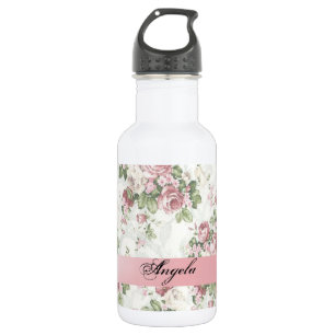 Botella De Agua Flores chic de Shabby antiguas personalizadas