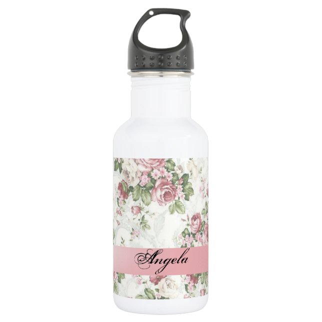 Botella De Agua Flores chic de Shabby antiguas personalizadas (Anverso)