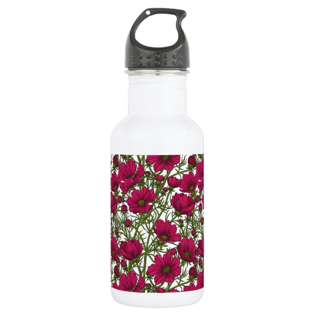 Botella De Agua Flores Cosmos rosadas (Anverso)