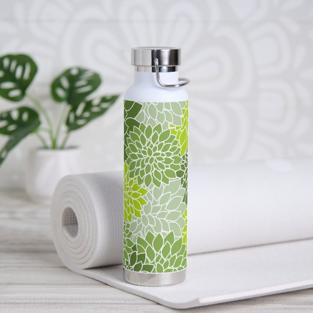 Botella De Agua Flores Dahlia, Patrón De Flores, Dahlia Verde (Yoga)