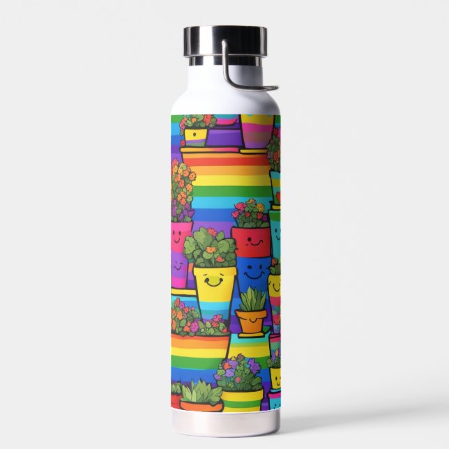 Botella De Agua Flores de arcoiris sonriendo (Izquierdo)