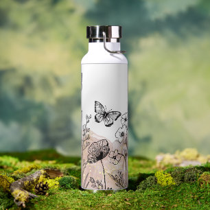 Botella De Agua Flores de arte de línea boho