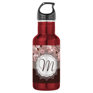 Botella De Agua Flores de cerezo con el monograma del cordón