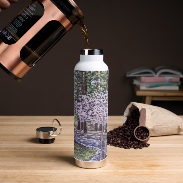 Botella De Agua Flores de cerezo y secuoyas (Café (girado))