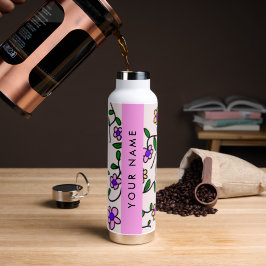 Botella De Agua Flores de colores, fondo rosado, rosa