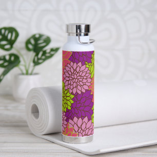 Botella De Agua Flores de Dahlia, flores de colores, patrón floral