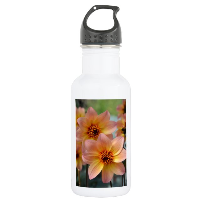 Botella De Agua Flores de dahlia rosa y naranja (Anverso)