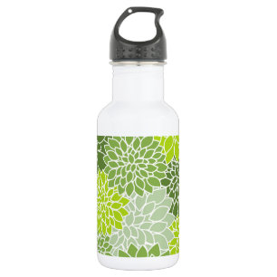 Botella De Agua Flores de Dalia, Patrón de Flores, Dalia Verde