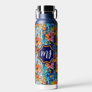 Botella De Agua Flores de estilo Impasto en un Monogramo colorido