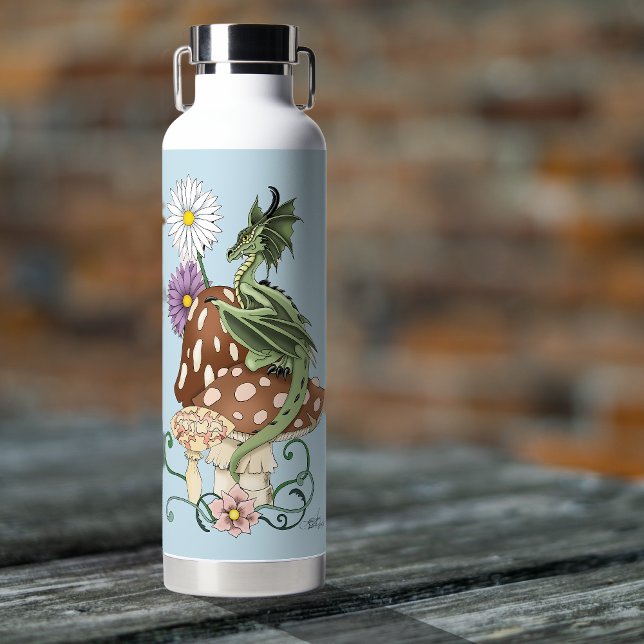Botella De Agua Flores de fantasía de hongos verdes (Subido por el creador)